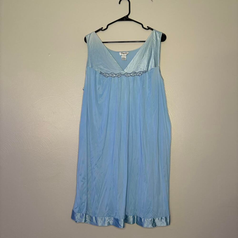 Vintage victorian blue silk look slip dress nighty |Moo Moo